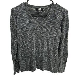 Saks Fifth Avenue Womens Gray Long Sleeve V-Neck Sweater Sz Medium